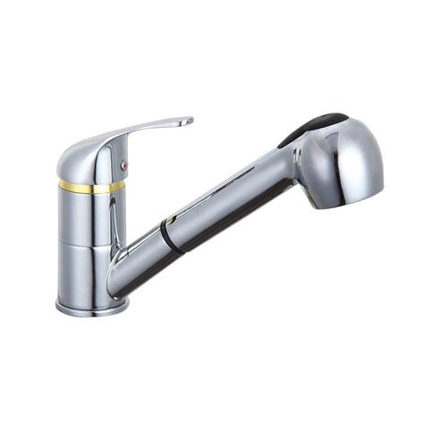 Pull-Out Rebound Automatic Mixed Chrome Golden Single Handle Kitchen Faucet